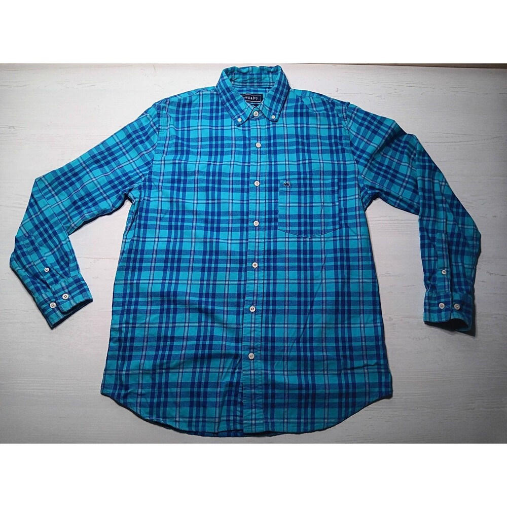 Men's Crown & Ivy Size S Green Blue Pink Plaid Long Sleeve Button Front Shirt